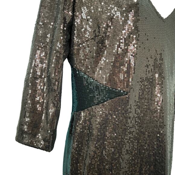 Jay Godfrey Chocolate Brown Black Colorblock Half Sleeve Sequin Mini Dress sz 8 - Picture 6 of 10